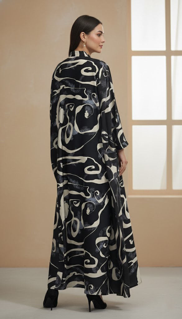 The Midnight Swirl Abstract Print Modest Abaya