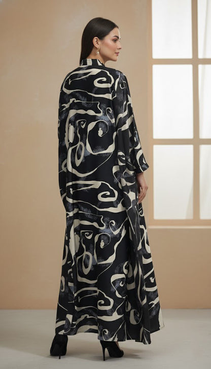 The Midnight Swirl Abstract Print Modest Abaya