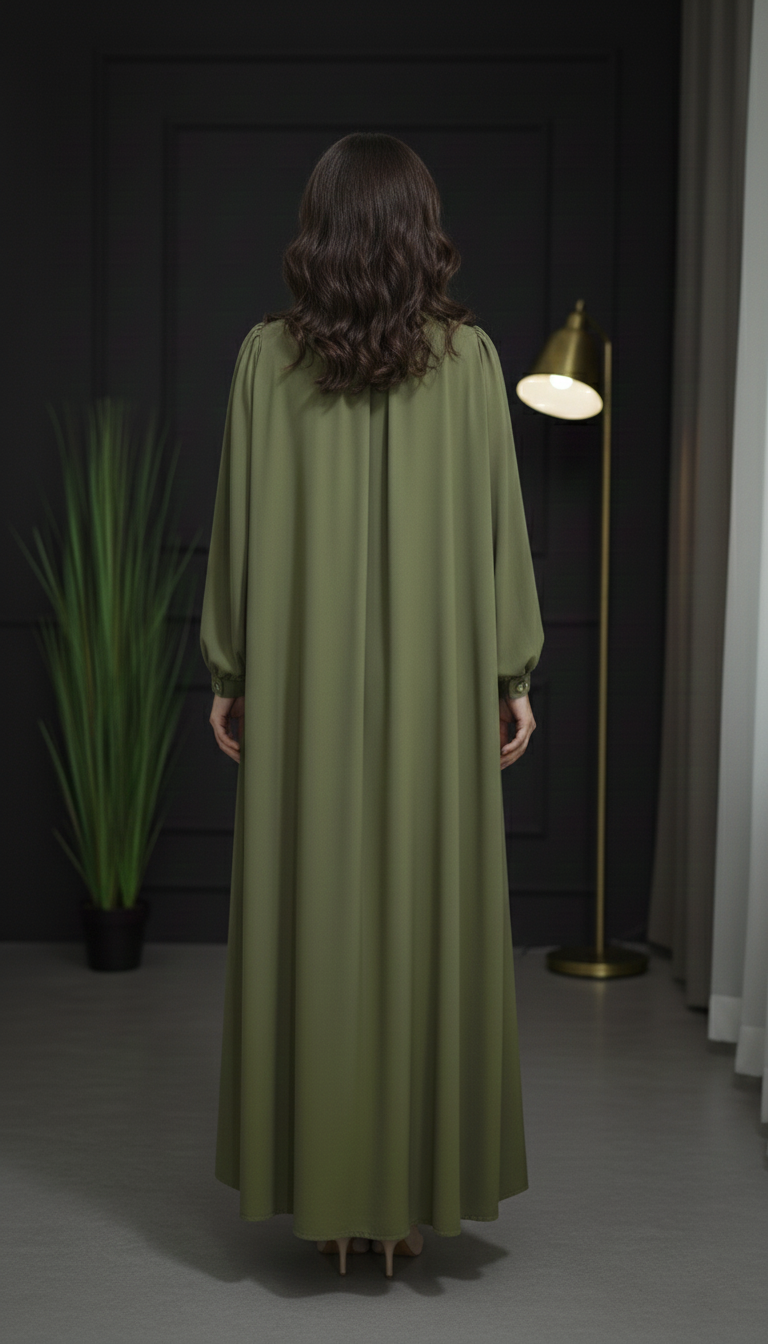 Chunnet Style Olive Green 3-Piece Abaya Set