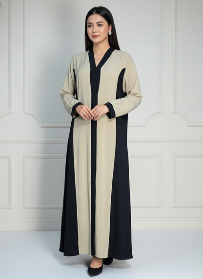 Elegant Beige & Black Abaya Gown with Stoler