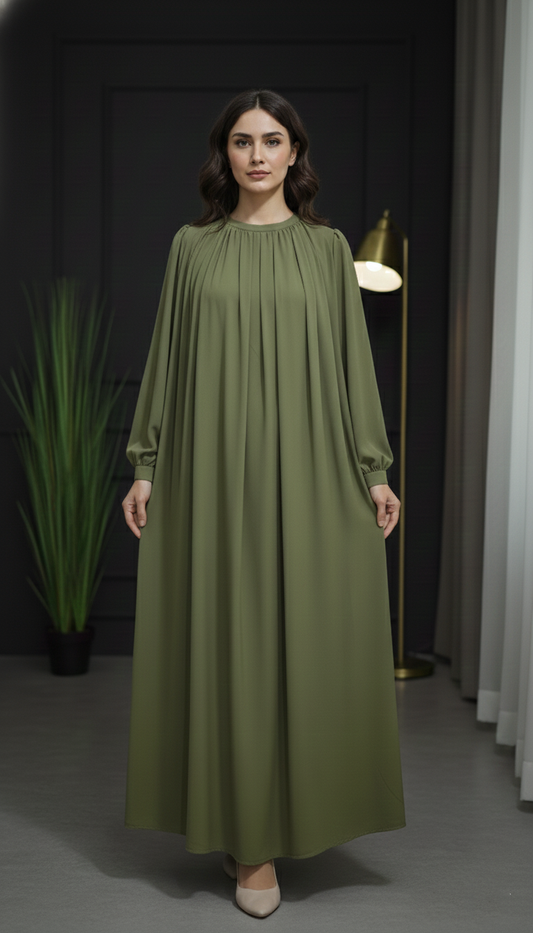 Chunnet Style Olive Green 3-Piece Abaya Set