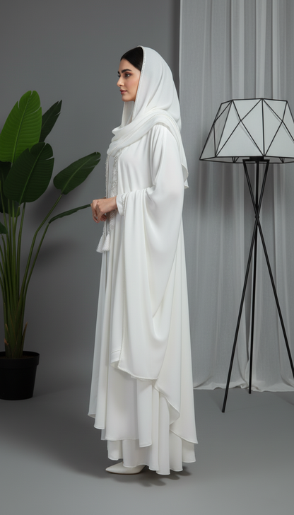 Elegant Pearl White Abaya Set