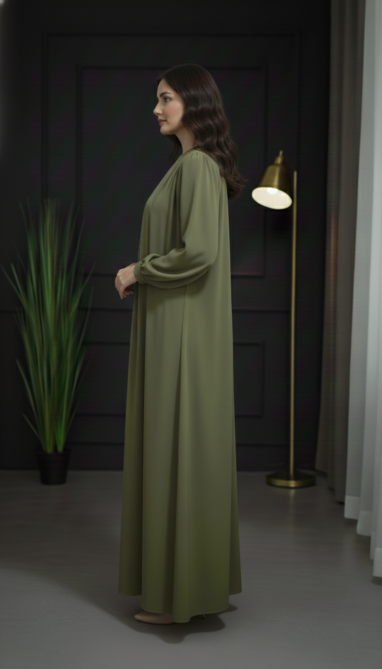 Chunnet Style Olive Green 3-Piece Abaya Set