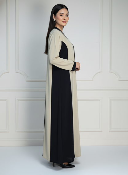 Elegant Beige & Black Abaya Gown with Stoler