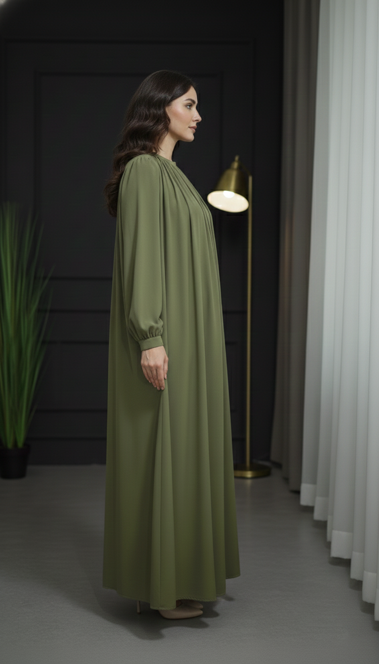 Chunnet Style Olive Green 3-Piece Abaya Set