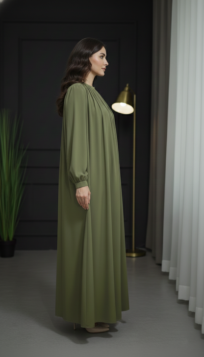 Chunnet Style Olive Green 3-Piece Abaya Set